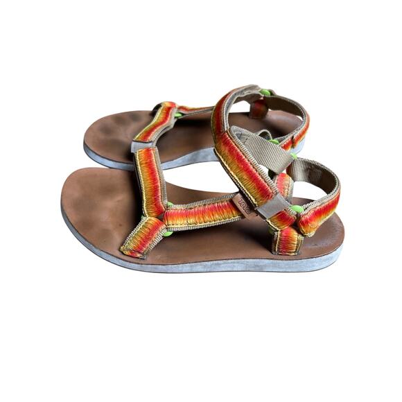 Teva Original Universal Sandals Womens 8 Orange Ombre Thread Leather Hook Loop - Picture 3 of 8